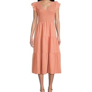 Elegant Peach Smocked Dress